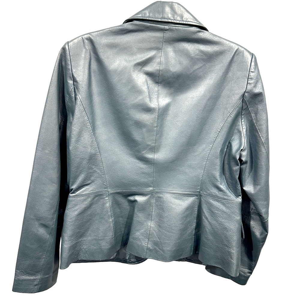 Bernardo Stunning Silvery Blue Leather Blazer Jacket L - Picture 5 of 13